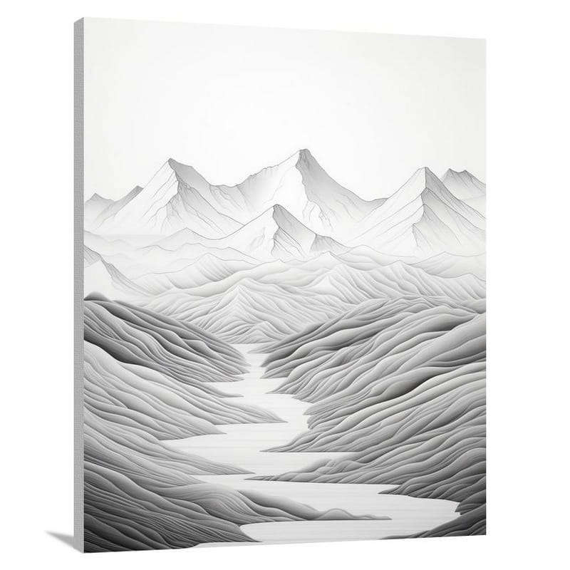 Mountain Sunrise: Tranquil Majesty - Black And White - Canvas Print
