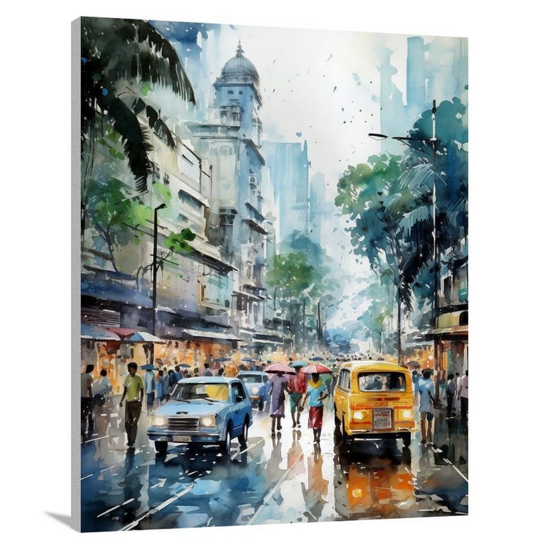 Mumbai Monsoon: Chaotic Streets - Canvas Print