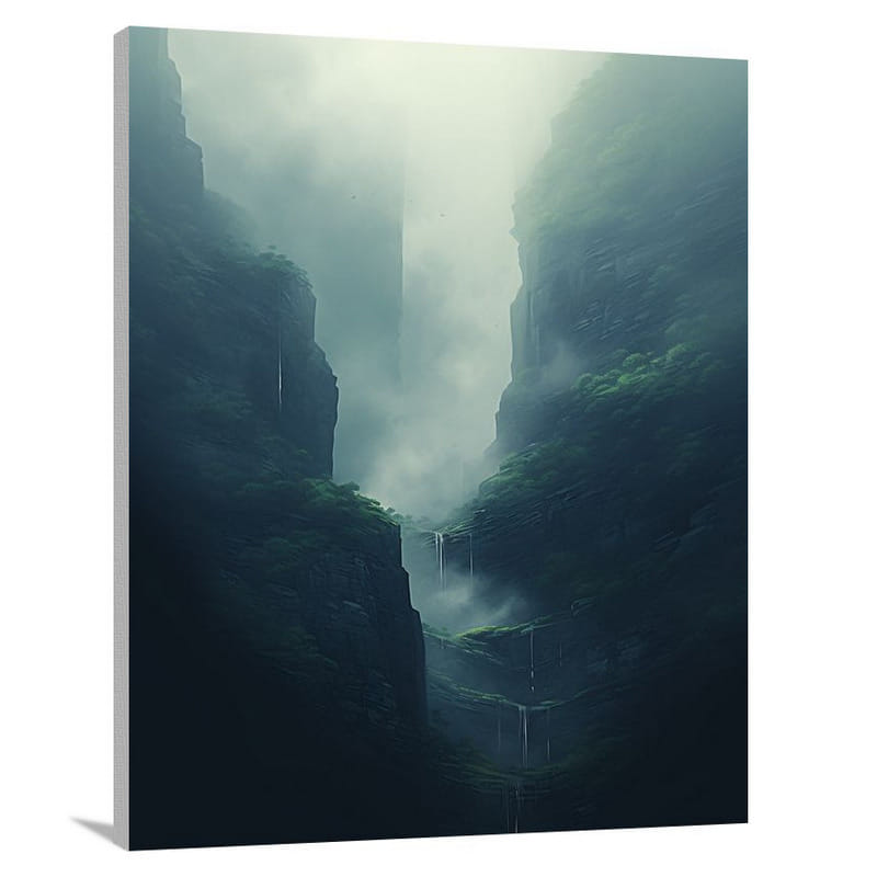 Mystical Fog: Cascading Serenity - Canvas Print