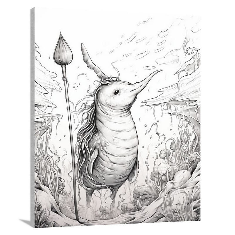 Narwhal's Enigma - Black And White - Canvas Print