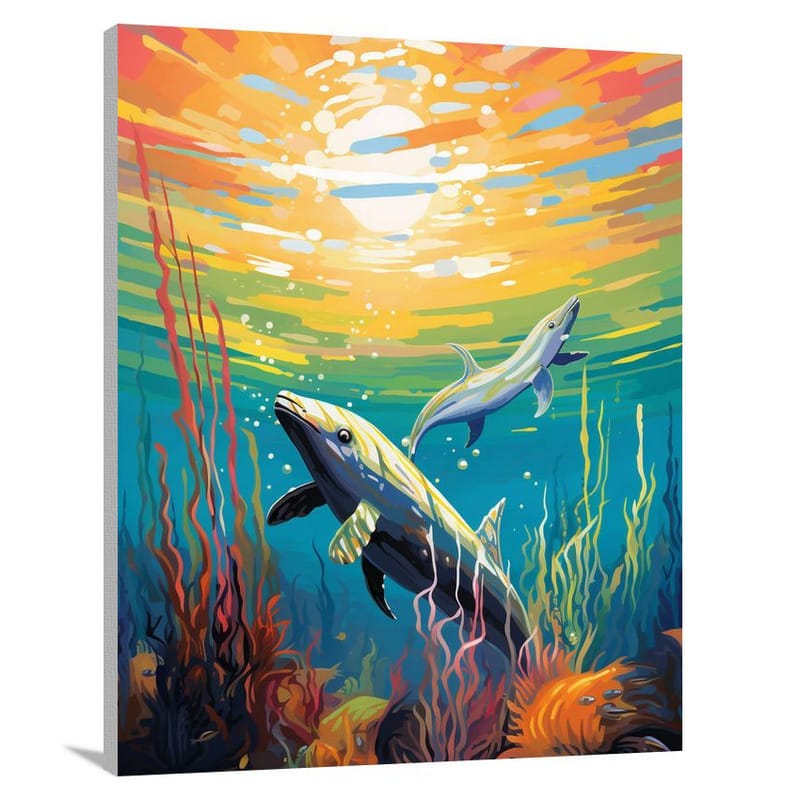 Narwhal's Whispers: Sunlit Sea Dance. - Canvas Print