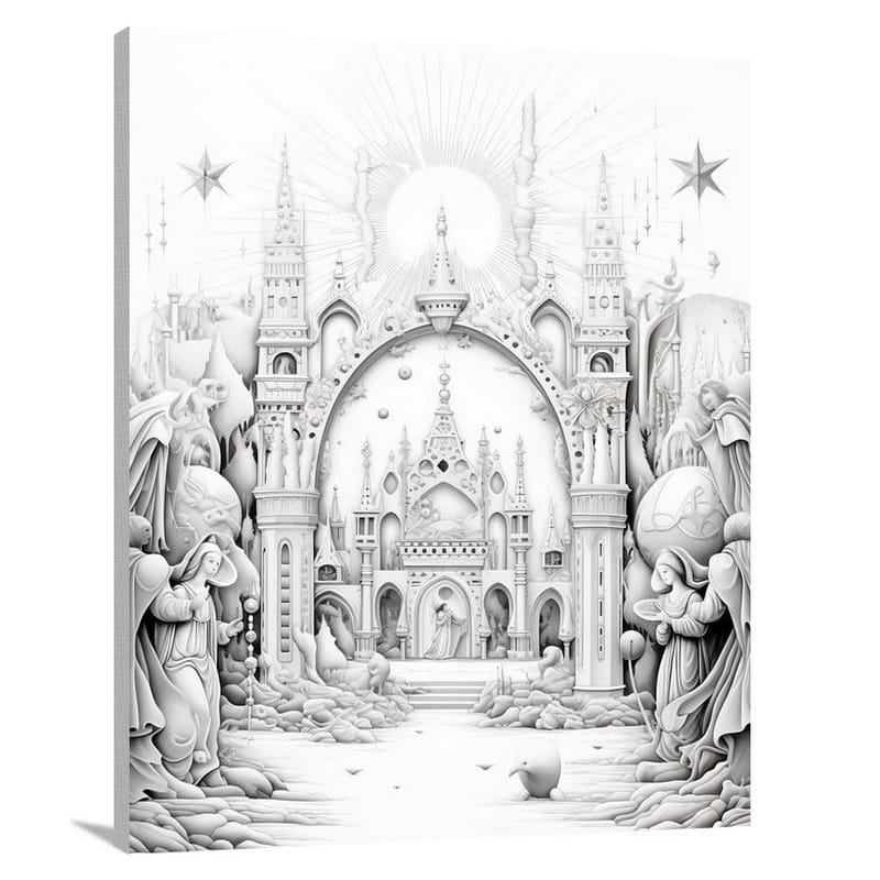 Nativity Scene: A Majestic Decorative Canvas - Black And White - Canvas Print