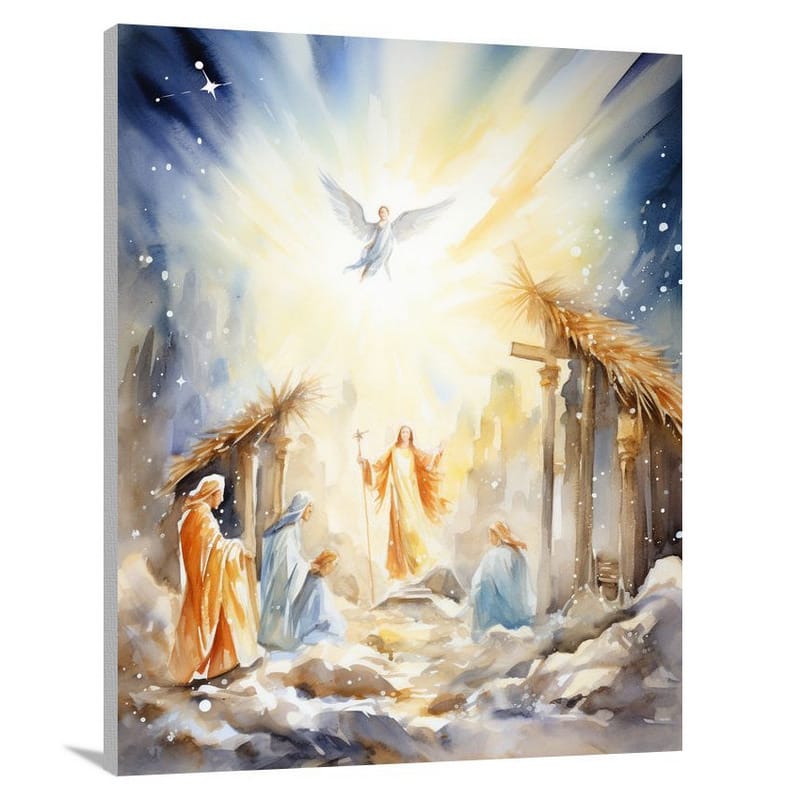 Nativity Scene: Ethereal Dance - Watercolor - Canvas Print