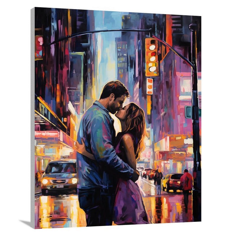 Neon Love: A Couple's Embrace - Canvas Print