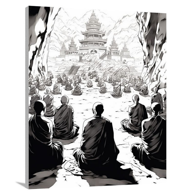 Nepal's Serene Chants - Black And White - Canvas Print