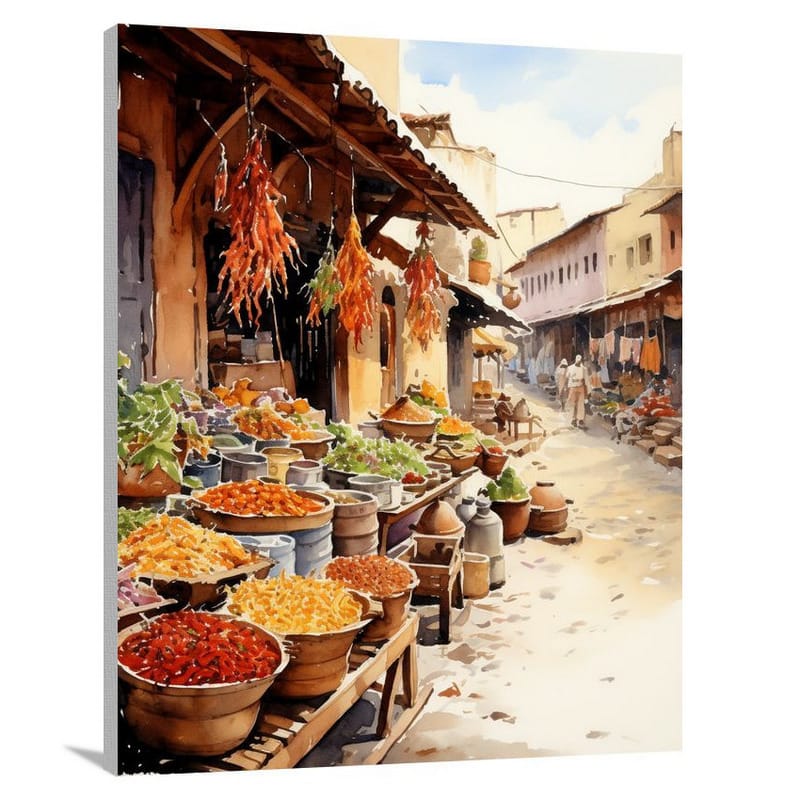 Nepal's Vibrant Market: A Watercolor Delight - Canvas Print