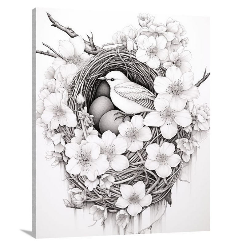 Nest of Serenity - Black And White - Canvas Print