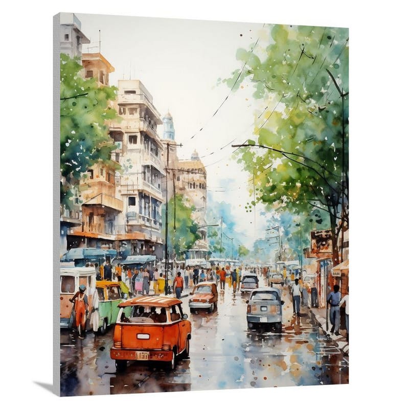 New Delhi Monsoon: Chaos & Renewal - Watercolor - Canvas Print