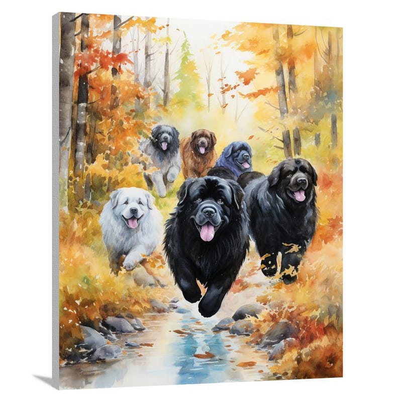 Newfoundland's Autumn Frolic - Watercolor - Canvas Print