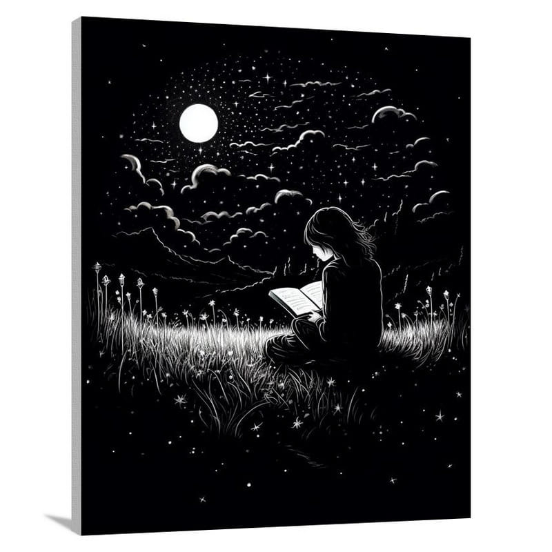 Nighttime Escapades: Reading Under the Stars - Canvas Print