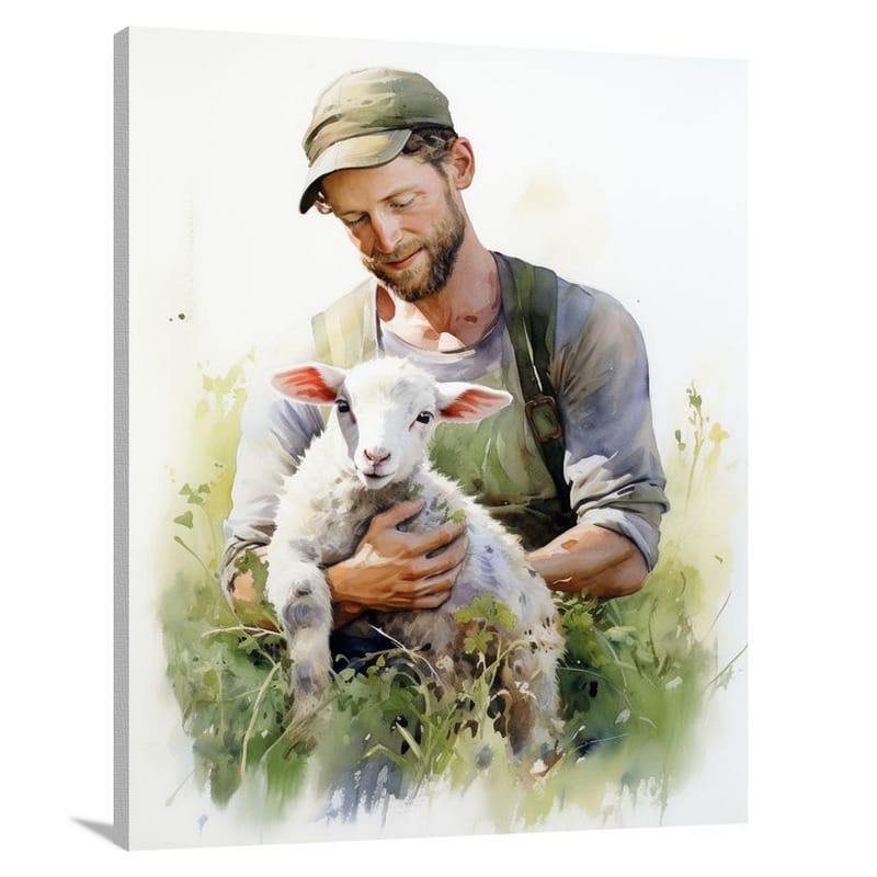 Nurturing Innocence: Farmer's Love - Watercolor - Canvas Print