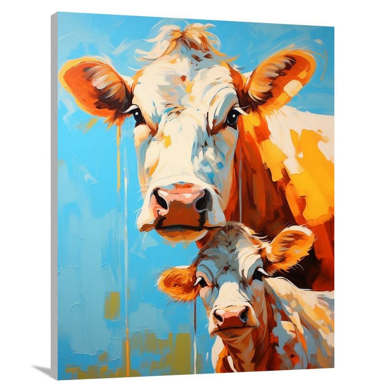 Nurturing Love: Cow and Calf - Canvas Print