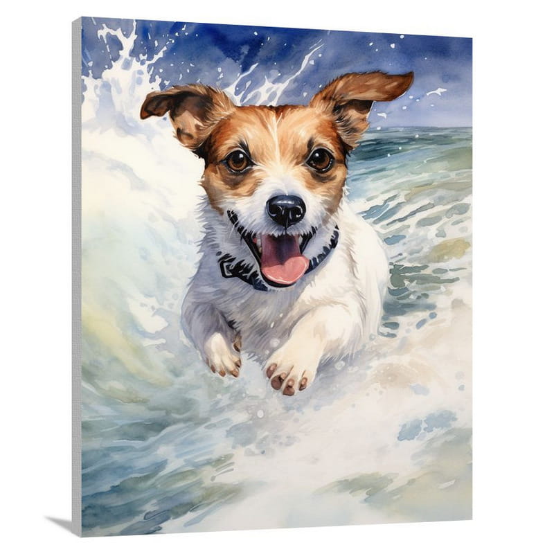 Ocean's Leap: Jack Russell Terrier - Canvas Print