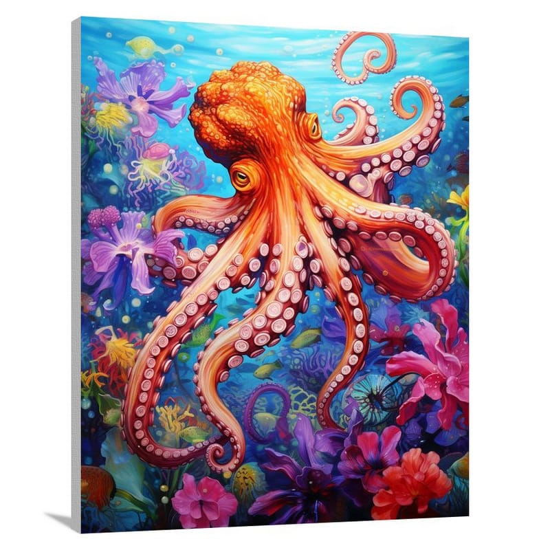 Octopus's Coral Embrace - Canvas Print