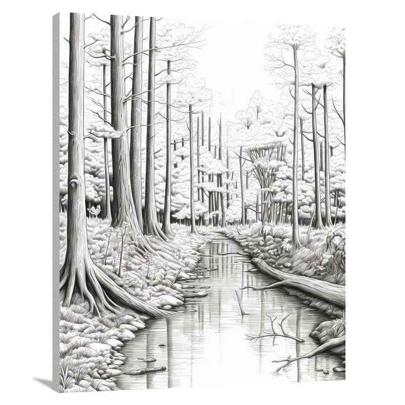 Ohio's Serene Wilderness - Black And White - Canvas Print