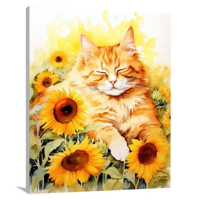 Orange Cat Among Sunflowers - Canvas Print