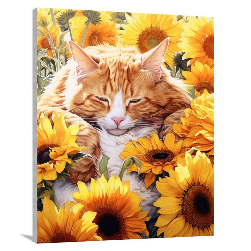 Orange Cat Among Sunflowers - Watercolor - Canvas Print