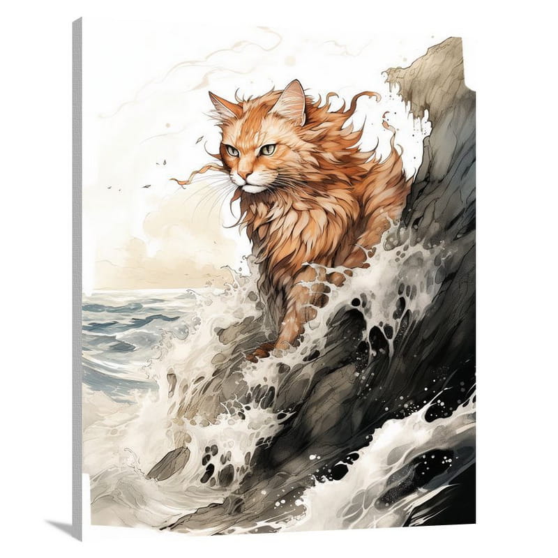 Orange Cat's Cliff - Black And White - Canvas Print