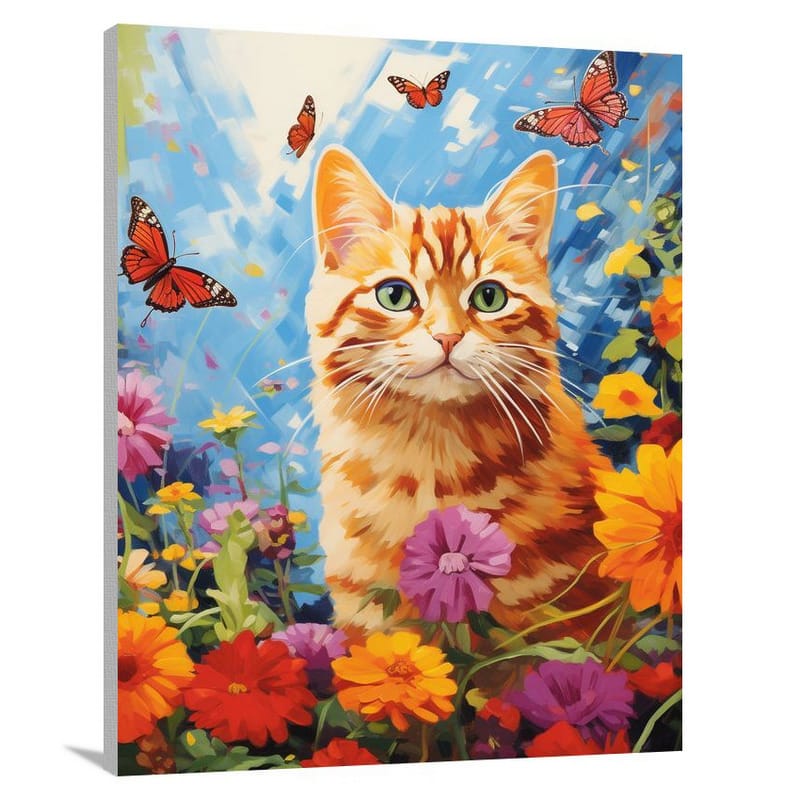 Orange Cat's Whimsical Garden - Canvas Print
