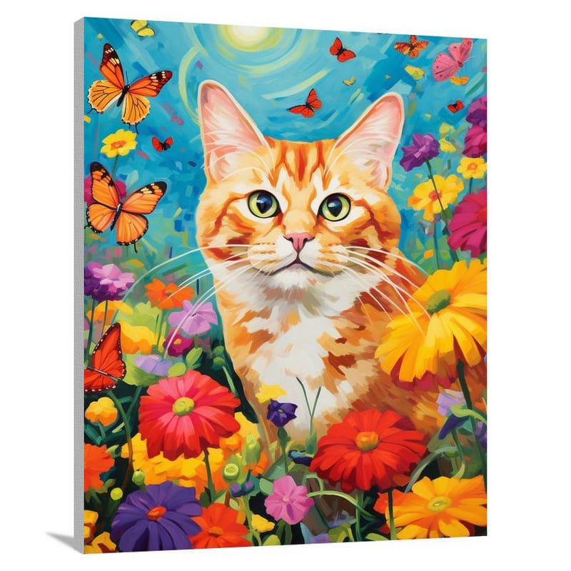 Orange Cat's Whimsical Garden - Pop Art - Canvas Print