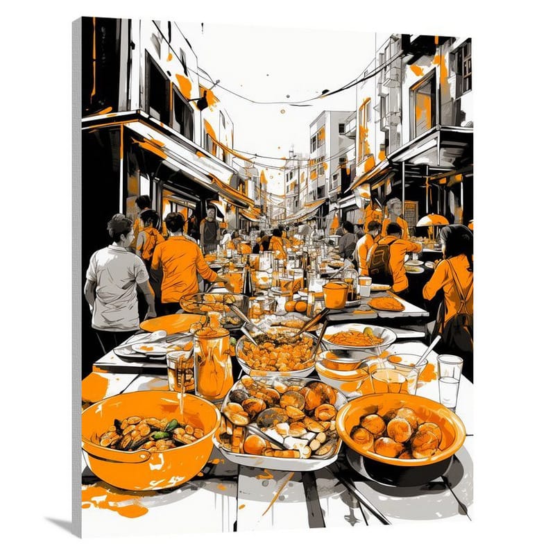 Orange Feast - Black And White - Canvas Print