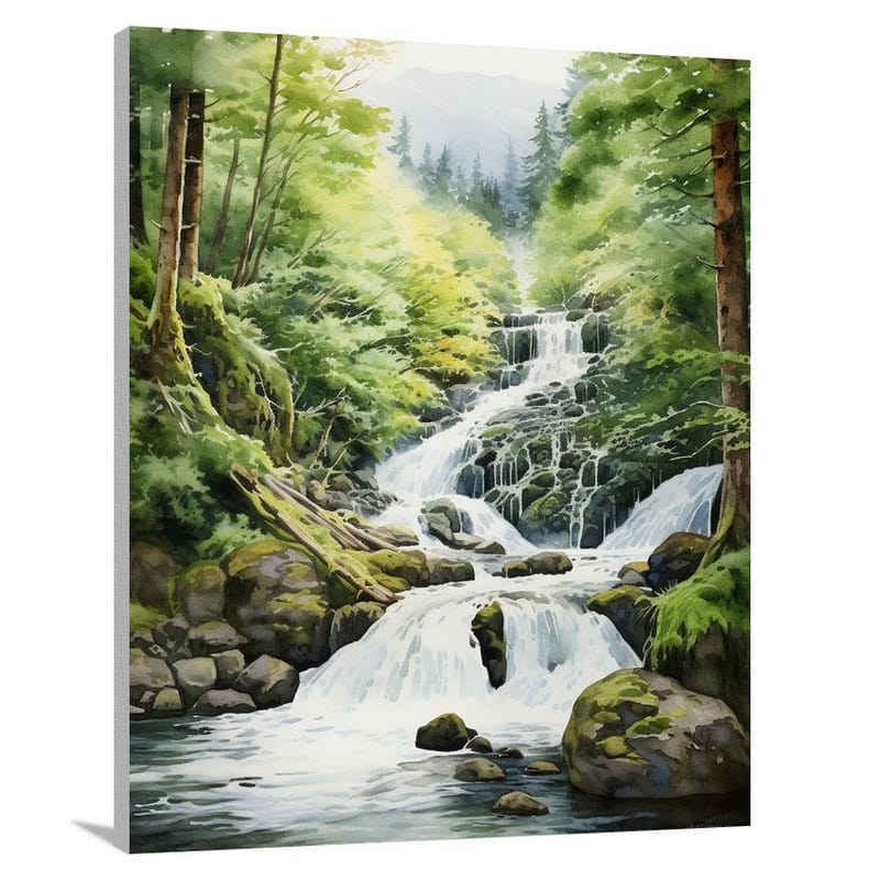 Oregon's Enchanting Cascade - Watercolor - Canvas Print
