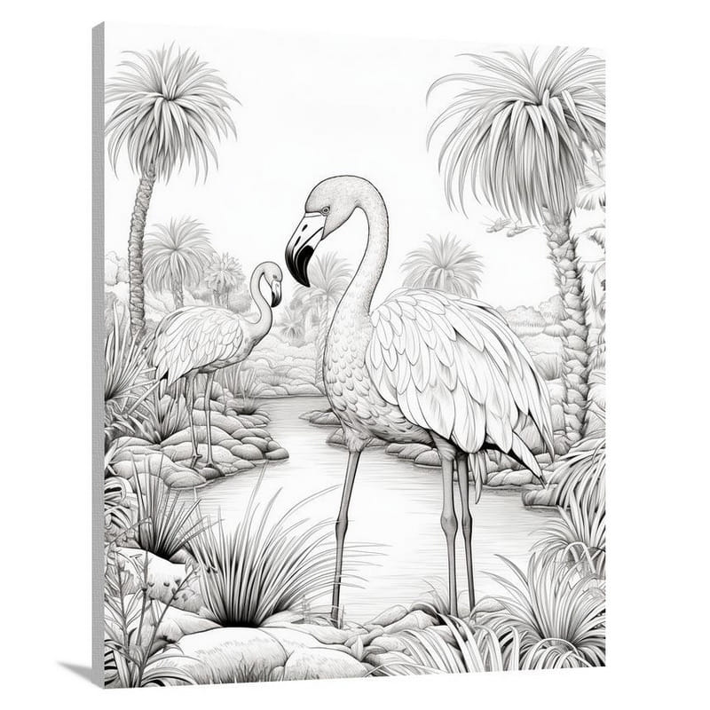 Ostrich's Serenade - Black And White - Canvas Print