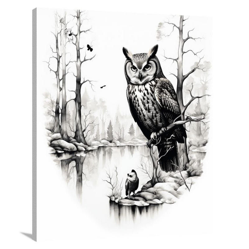 Owl's Serenade - Black And White - Canvas Print