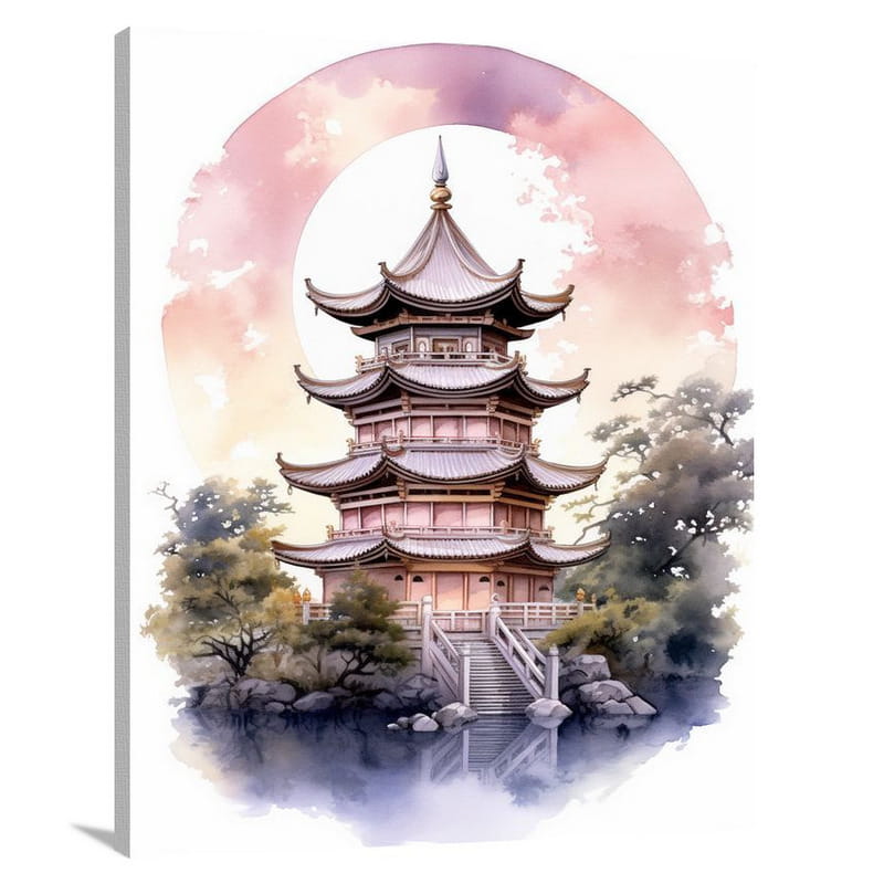 Pagoda's Ethereal Glow - Canvas Print