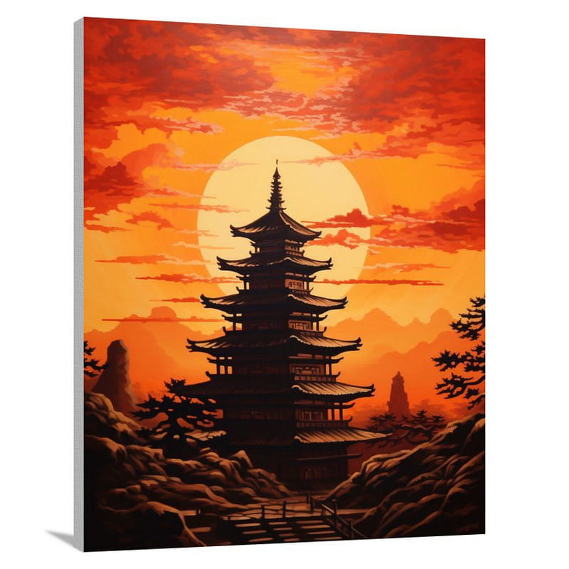 Pagoda's Radiant Sunset - Canvas Print