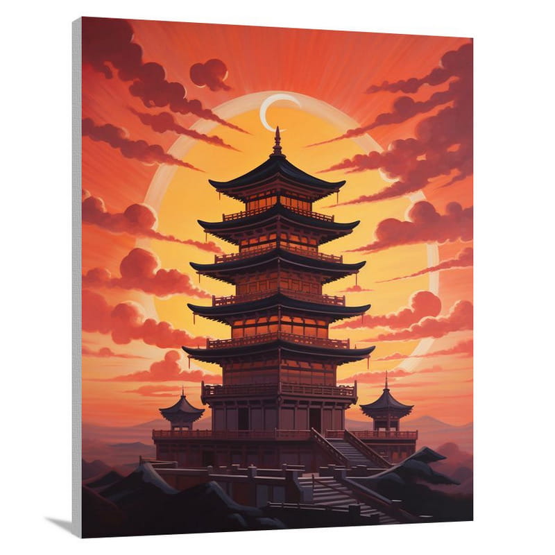 Pagoda's Radiant Sunset - Contemporary Art - Canvas Print