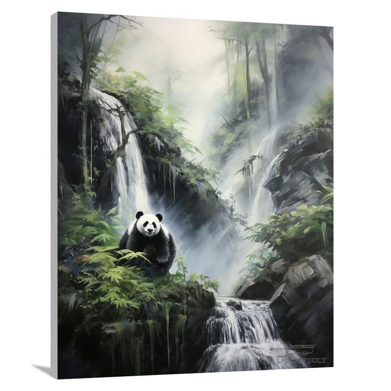 Panda's Serene Cascade - Canvas Print