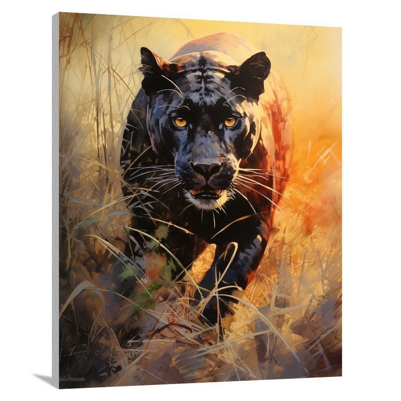 Panther's Golden Hunt - Watercolor - Canvas Print