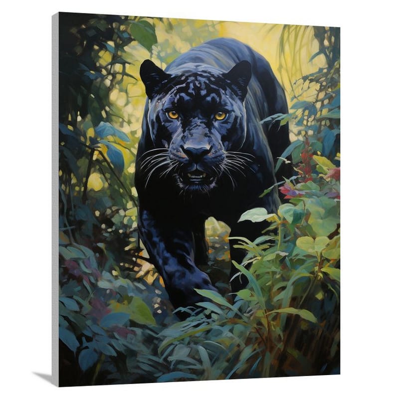 Panther's Moonlit Prowl - Impressionist - Canvas Print
