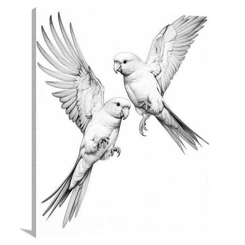 Parakeet - Black and White - Canvas Print