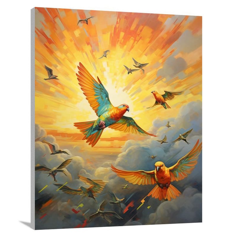Parakeet Symphony - Contemporary Art 2 - Canvas Print