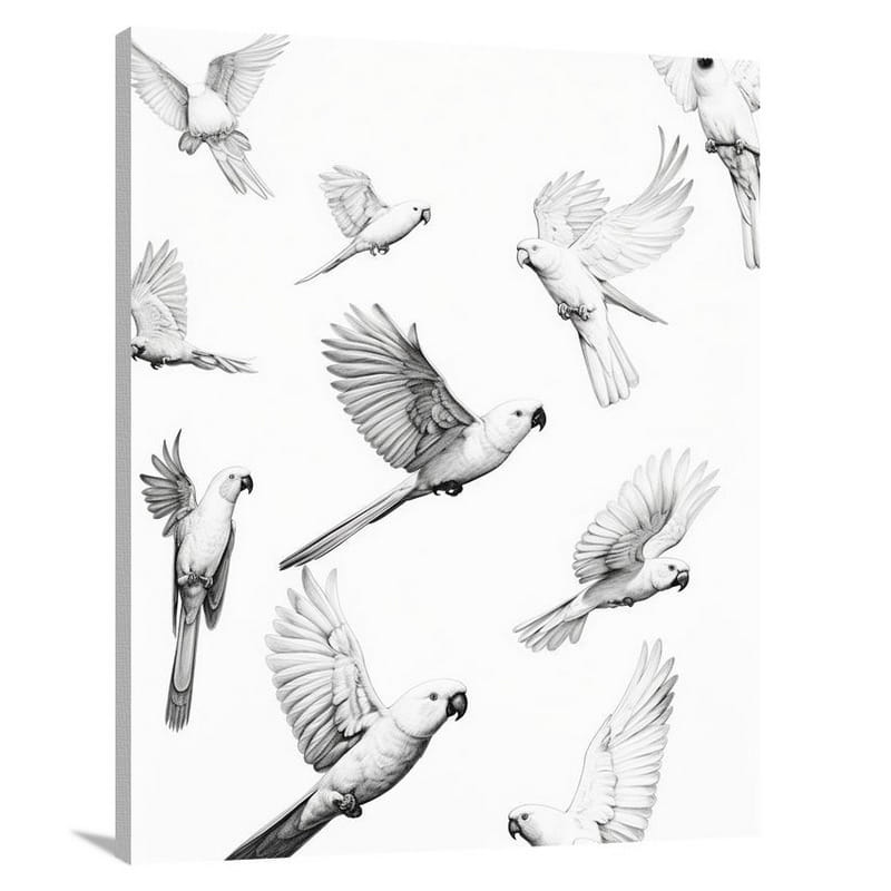 Parrot's Flight - Black And White - Canvas Print