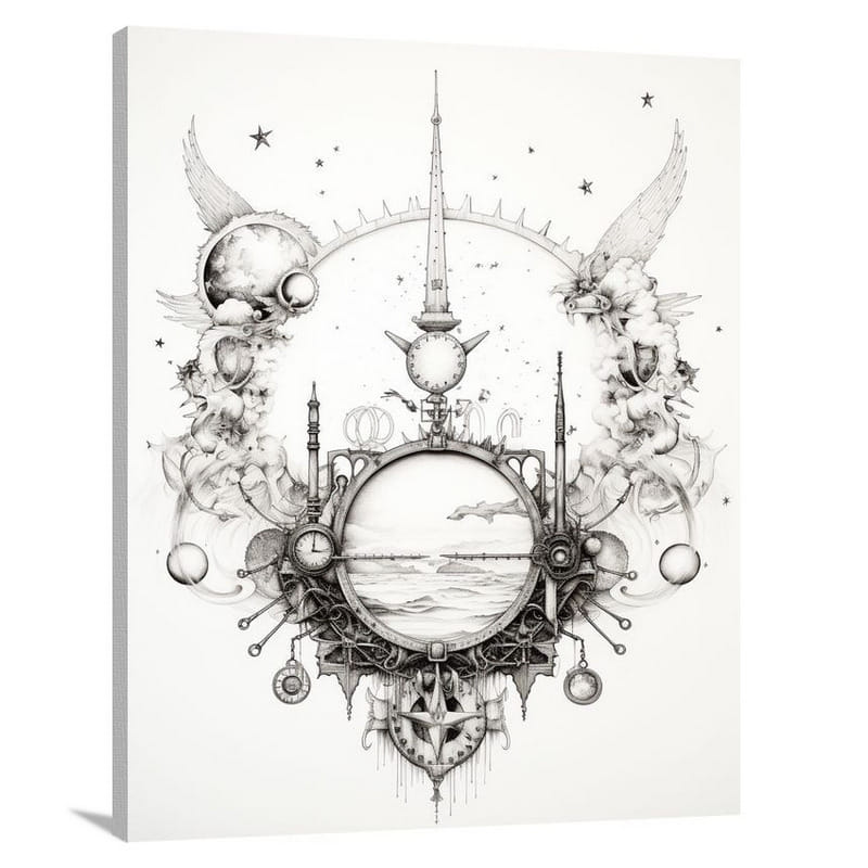 Peace Sign, Decorative: Celestial Tranquility - Black And White - Canvas Print