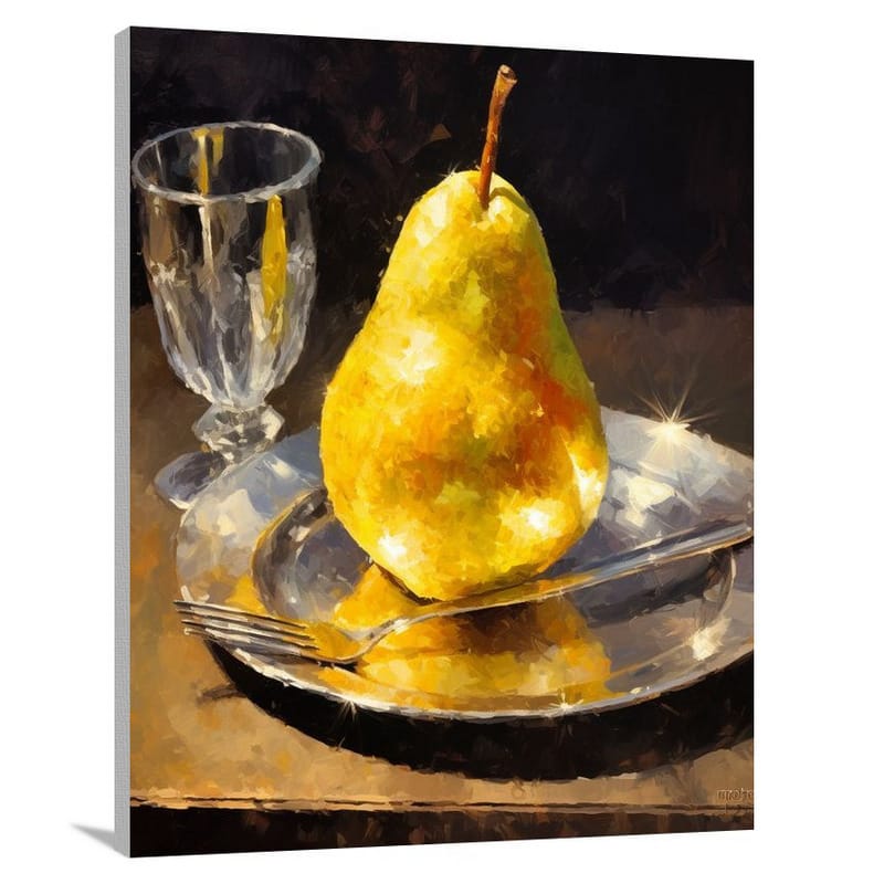 Pear on Plate: A Vibrant Still Life - Canvas Print