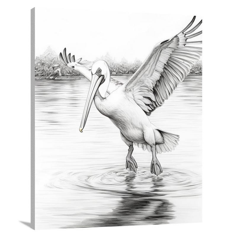 Pelican's Flight - Black And White - Canvas Print