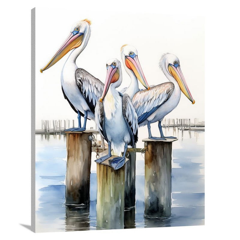 Pelican's Perch - Watercolor - Canvas Print