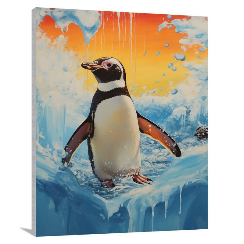 Penguin's Playful Slide - Canvas Print