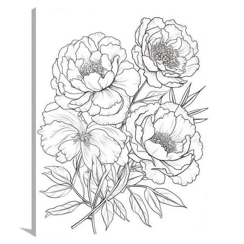 Peony Whispers - Black And White - Canvas Print
