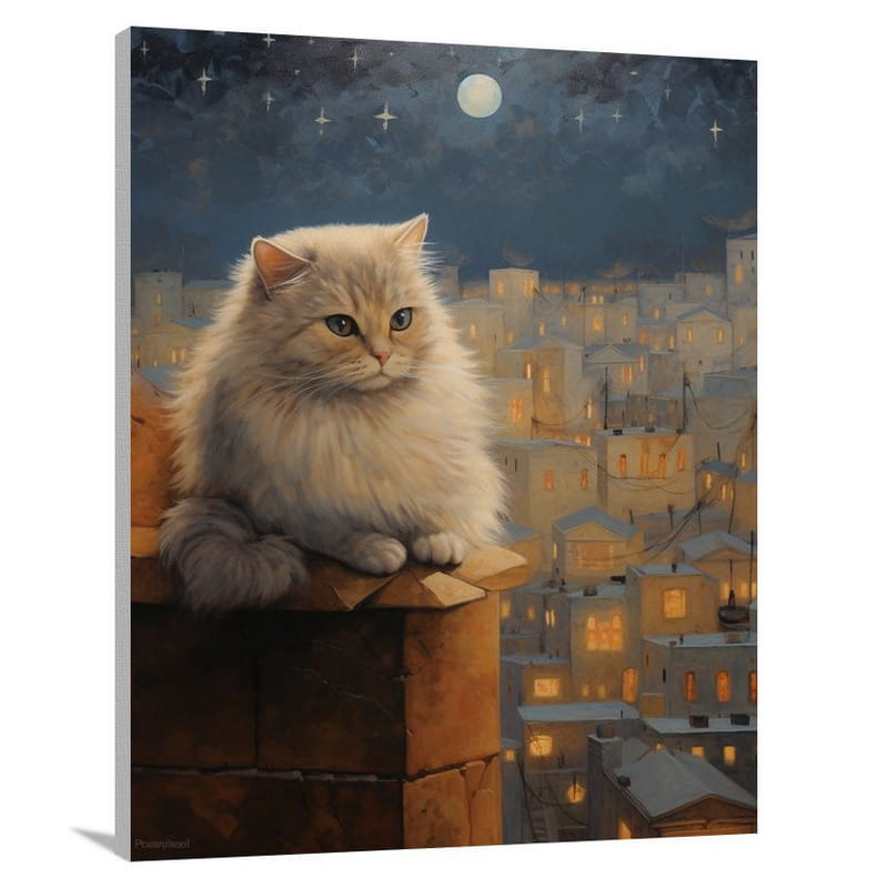 Persian Cat's Moonlit Mischief - Canvas Print