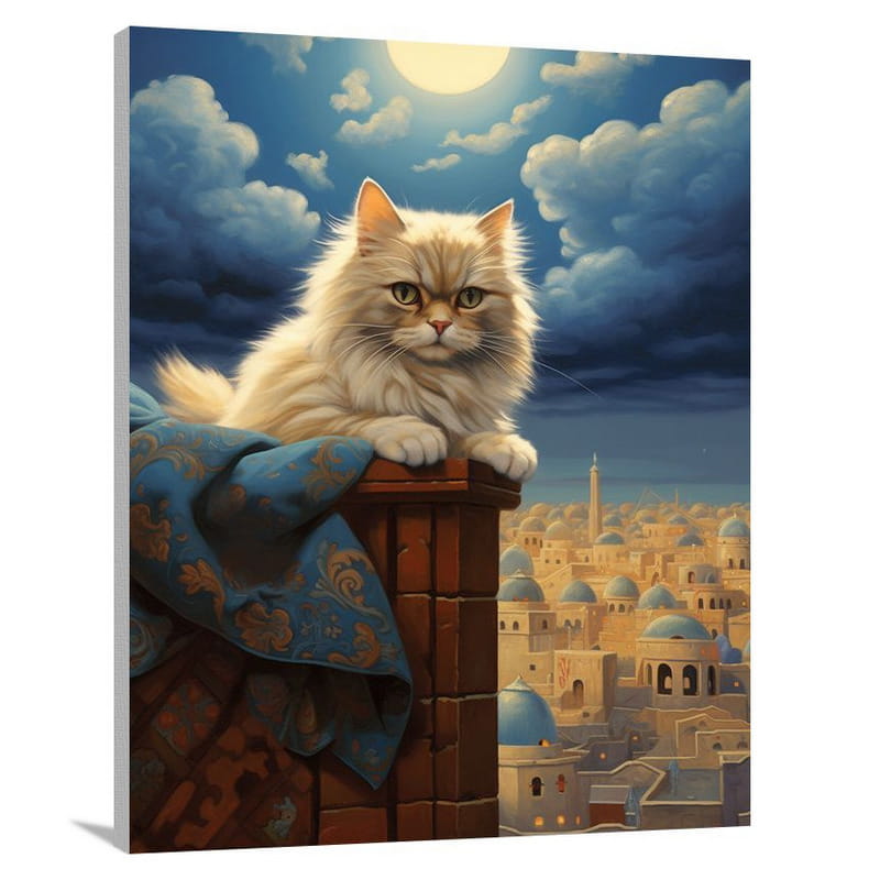 Persian Cat's Moonlit Mischief - Contemporary Art - Canvas Print