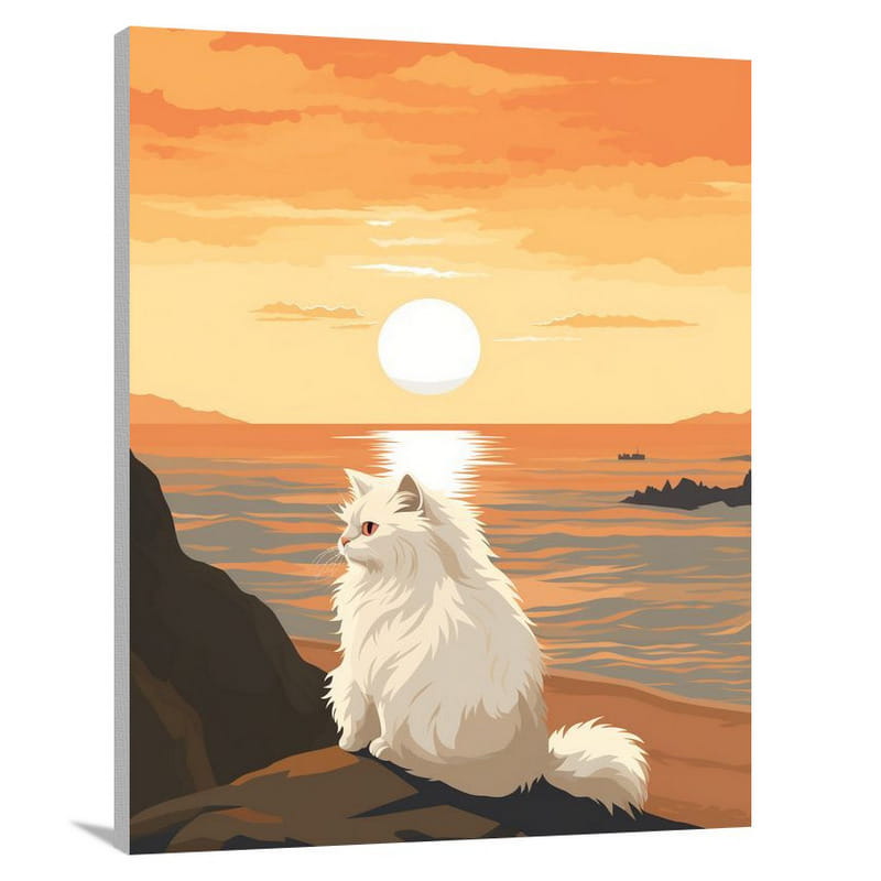 Persian Cat's Serene Sunset - Canvas Print