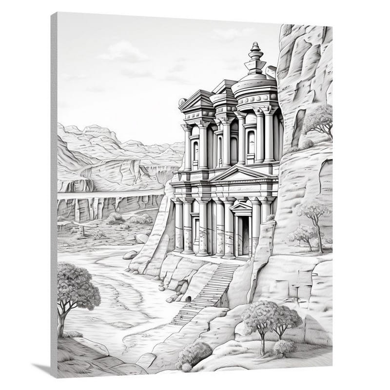 Petra's Serene Majesty - Black And White - Canvas Print