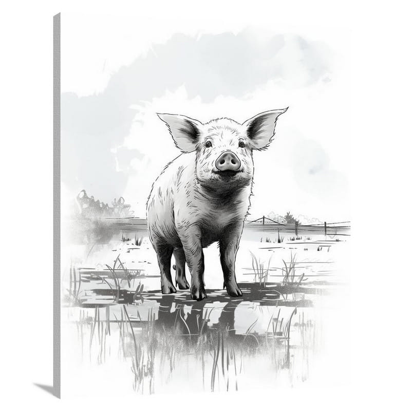Pig's Serenity - Black And White - Canvas Print