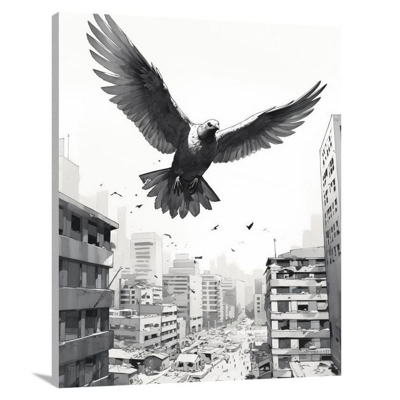 Pigeon's Flight - Black And White 2 - Canvas Print