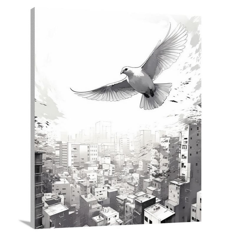 Pigeon's Flight - Black And White - Canvas Print